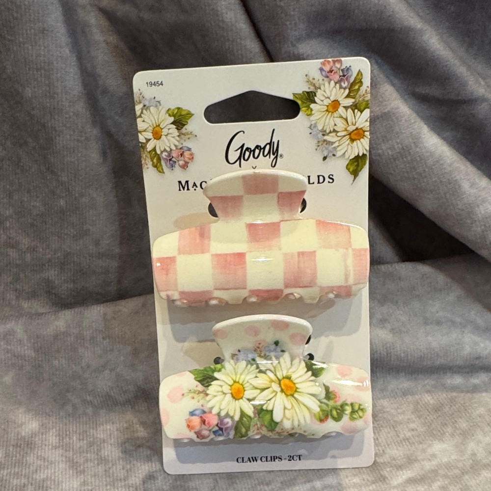 McKenzie Childs Goody Pink Check & Daisy Floral Claw Clips -‎ 2 Pack